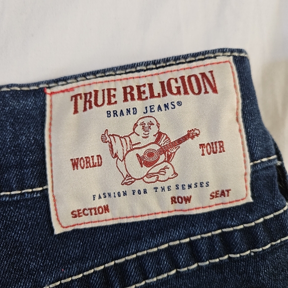 True Religion Geno Relaxed Slim Blue Jeans Big T Flap Slim Medium Lagoon Size 34 - Picture 7 of 7